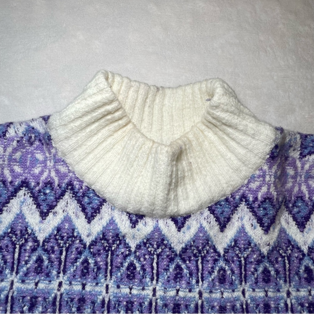 Talbots Sweater Womens Sz SP Purple Fair Isle Winter Grannycore Wool Blend Cozy - Picture 7 of 7
